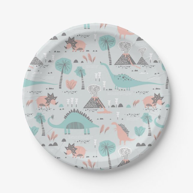 Niedlich Pastel Dinosaur Muster Pappteller (Vorderseite)