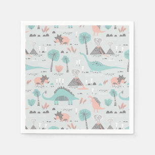 Niedlich Pastel Dinosaur Muster Serviette