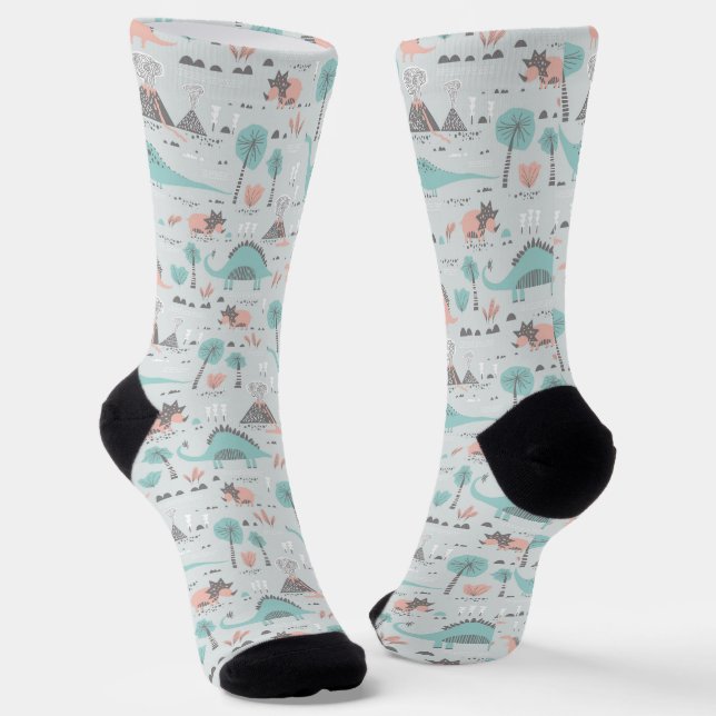 Niedlich Pastel Dinosaur Muster Socken (Gewinkelt)