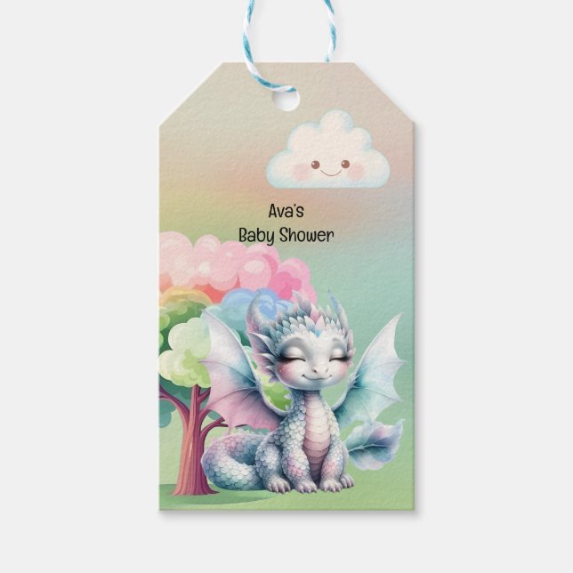 Niedlich Pastel Dragon Baby Dusche Vielen Dank Geschenkanhänger (Vorderseite)