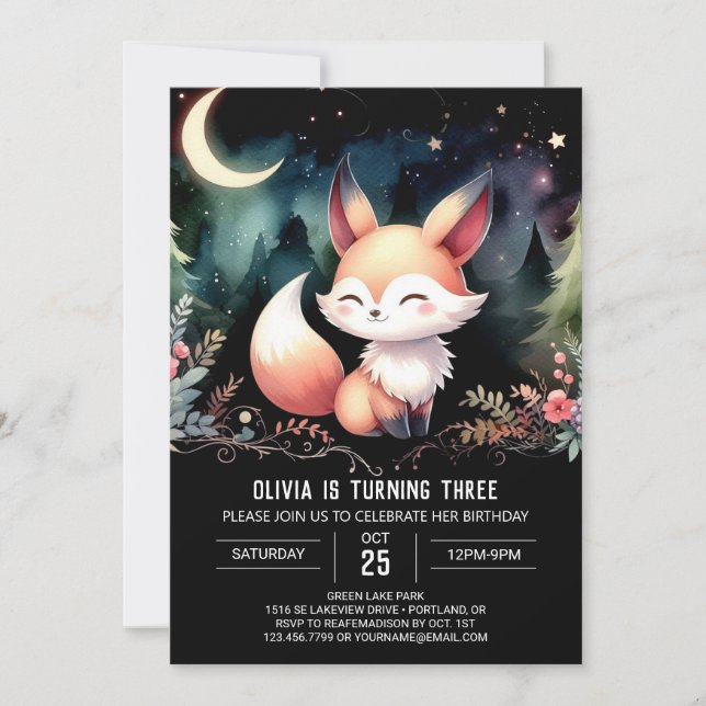 Niedlich Pastel Fox Geburtstag Einladung (Vorderseite)