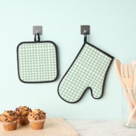 Niedlich Pastel Green Gingham Ofenhandschuh & Topflappen-Set