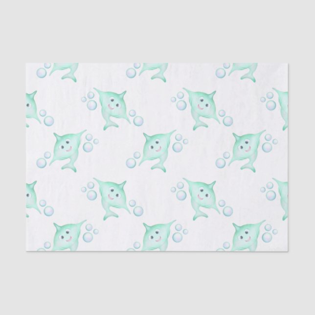 Niedlich Pastel Green Kids Aquarellhai Seidenpapier (Vorderseite)