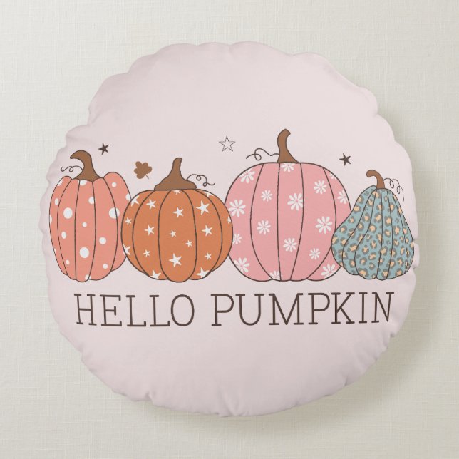Niedlich Pastel Hello Pumpkin Rundes Kissen (Vorderseite)