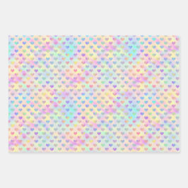 Niedlich, pastel, Holografisches Herz, Stern und P Geschenkpapier Set