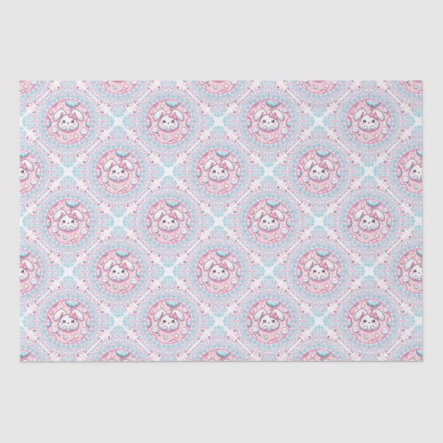 Niedlich Pastel Kawaii Bunny Dot Mandala Diamond T Seidenpapier (Vorderseite)