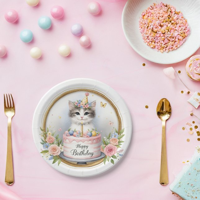Niedlich Pastel Kitten Geburtstagskuchen - Geburts Pappteller (Von Creator hochgeladen)