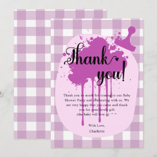 Niedlich Pastel Lila Gingham Baby Dusche Dankeskarte