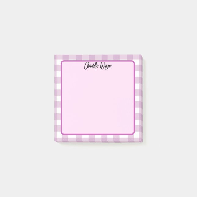 Niedlich Pastel Lila Gingham Pattern Notes Post-it Klebezettel (Vorderseite)