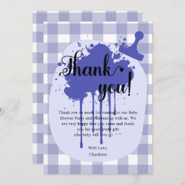 Niedlich Pastel Navy Gingham Baby Shower Dankeskarte