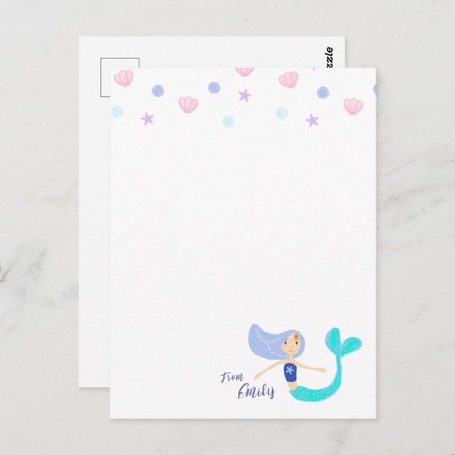 Niedlich Pastel Periwinkle Mermaid Princess Postkarte (Vorne/Hinten)