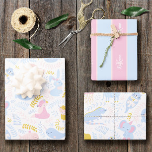 Niedlich Pastel Pink Animal Monogram Girl Baby Sho Geschenkpapier Set