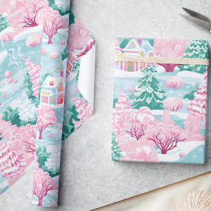 Niedlich Pastel Pink Bezauberter Wald Weihnachten Geschenkpapier