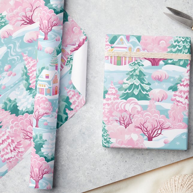 Niedlich Pastel Pink Bezauberter Wald Weihnachten Geschenkpapier (Von Creator hochgeladen)