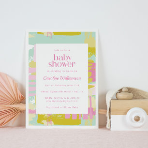 Niedlich Pastel Pink Blue Abstrakt Art Kinderdusch Einladung