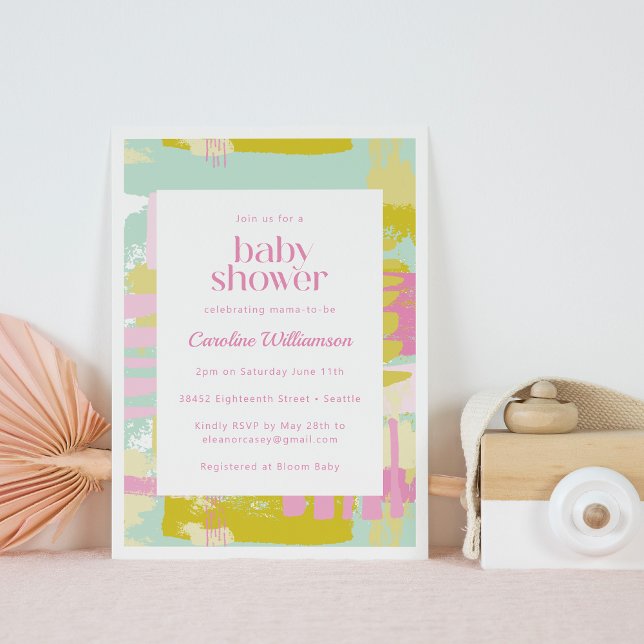 Niedlich Pastel Pink Blue Abstrakt Art Kinderdusch Einladung (Von Creator hochgeladen)