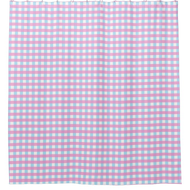 Niedlich Pastel Pink Blue Gingham Karo Duschvorhang (Vorderseite)
