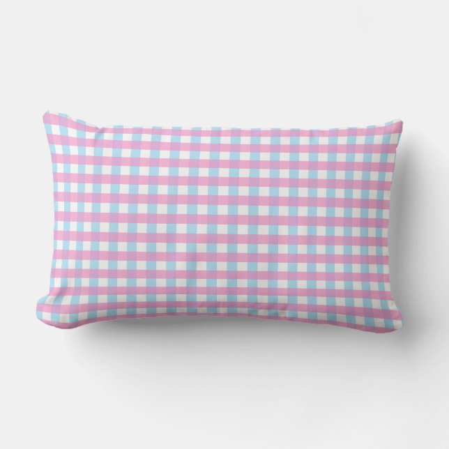 Niedlich Pastel Pink Blue Gingham Karo Lendenkissen (Vorderseite)