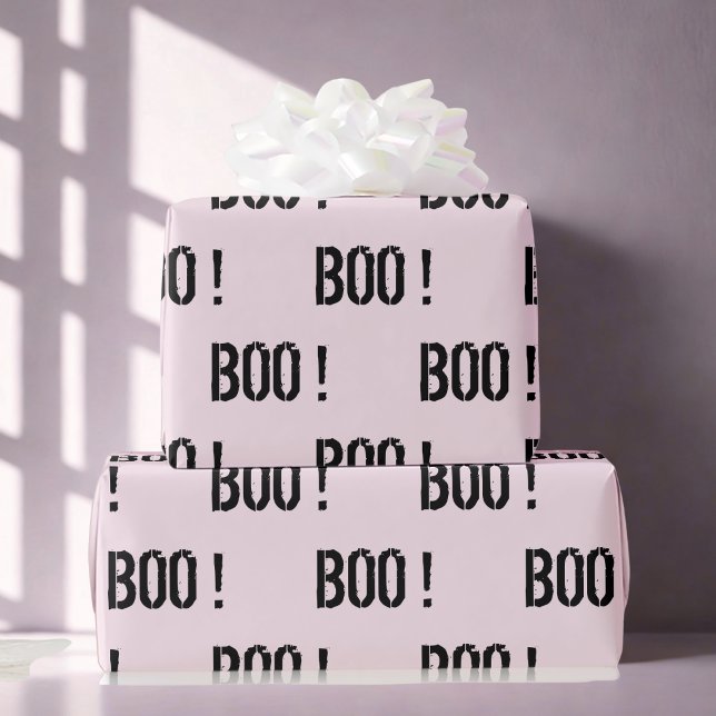 Niedlich Pastel Pink "BOO"! Halloween Geschenkpapier (Von Creator hochgeladen)