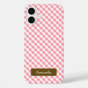 Niedlich Pastel Pink Gingham Pattern iPhone 16 Plus Hülle