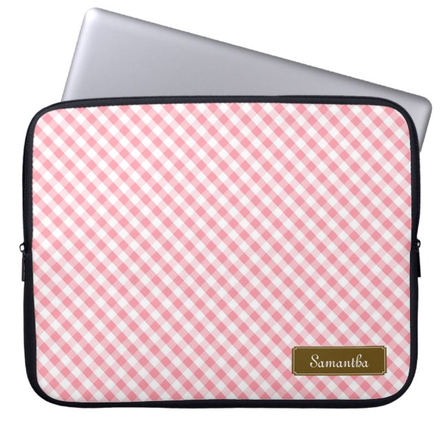 Niedlich Pastel Pink Gingham Pattern Laptopschutzhülle (Vorderseite)