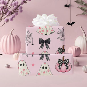 Niedlich Pastel Pink Halloween Ghost, Pumpkin Geschenkpapier