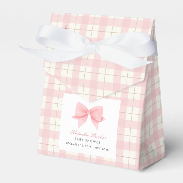 Niedlich Pastel Pink Kariert Gingham Bow Babydusch Geschenkschachtel (Vorderseite)
