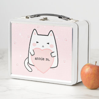 Niedlich Pastel Pink Kat Kawaii Sparkle Kitty Metall Brotdose