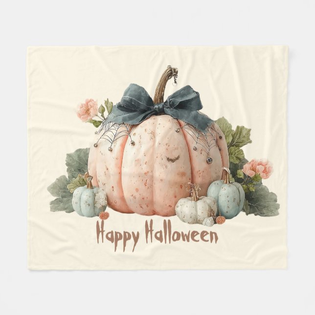 Niedlich Pastel Pumpkin Happy Halloween Fleecedecke (Vorderseite (Horizontal))