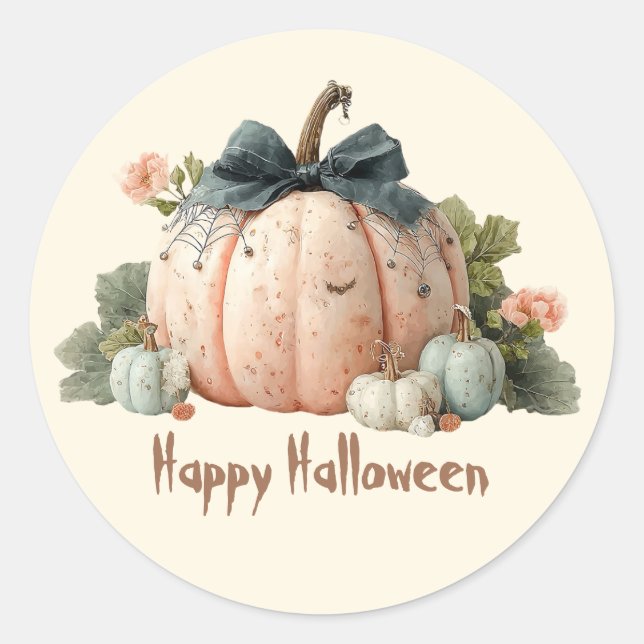 Niedlich Pastel Pumpkin Happy Halloween Runder Aufkleber (Vorderseite)