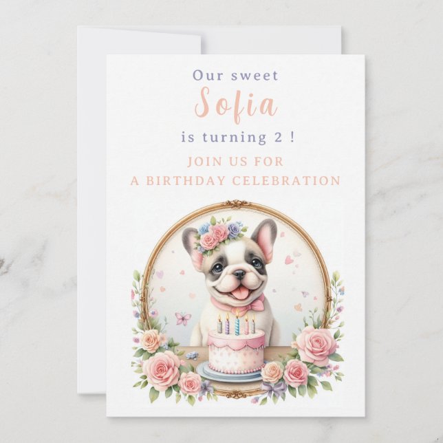 Niedlich Pastel Puppy French Bulldog - Geburtstag Einladung (Vorderseite)