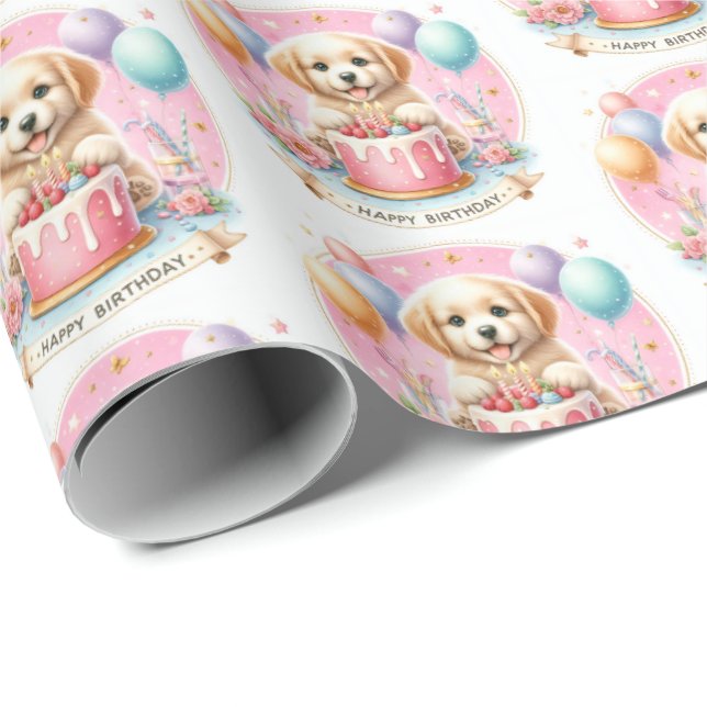 Niedlich Pastel Puppy Labrador - Geburtstag Geschenkpapier (Rolleneckpunkt)