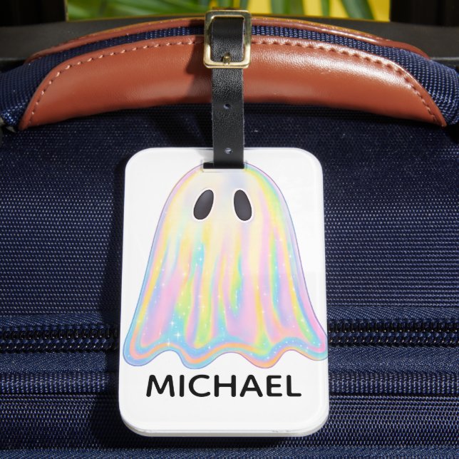 Niedlich Pastel Rainbow Ghost | Ästhetische Spooki Gepäckanhänger (Vorderseite Insitu 2)