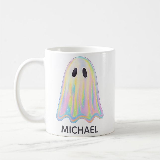 Niedlich Pastel Rainbow Ghost | Ästhetische Spooki Kaffeetasse (Links)
