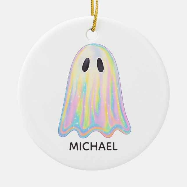 Niedlich Pastel Rainbow Ghost | Ästhetische Spooki Keramik Ornament (Vorne)