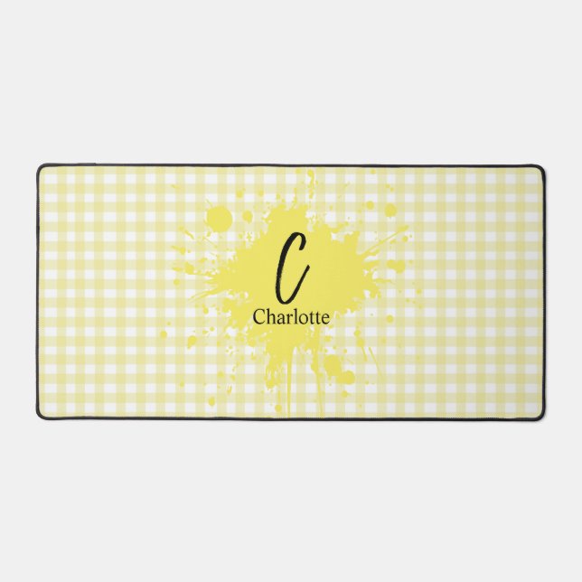 Niedlich Pastel Yellow Gingham Pattern Desk Mat Schreibtischunterlage (Vorderseite)