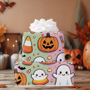 Niedlich Pastell Pink Halloween Ghost & Pumpkin Geschenkpapier