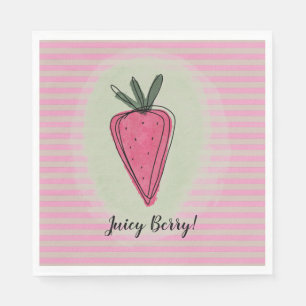 Niedlich Pastell Pink Streifen Juicy Strawberry Na Serviette