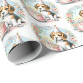 Niedlich Pastell Welpe Beagle - Geburtstag Geschenkpapier