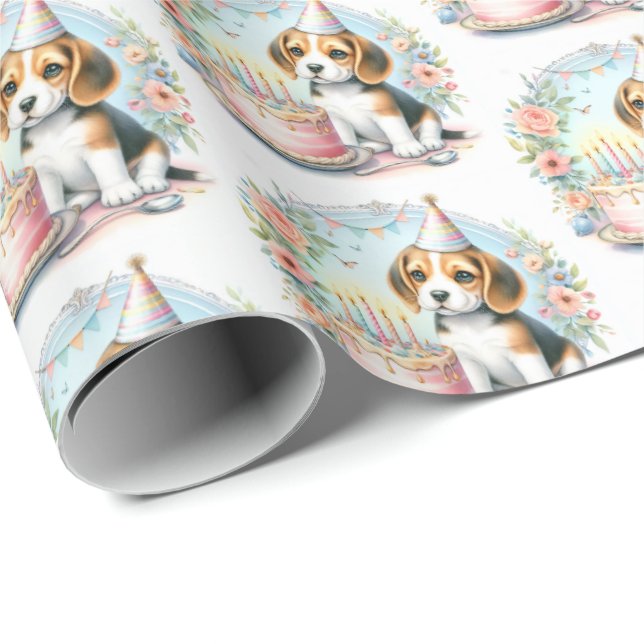 Niedlich Pastell Welpe Beagle - Geburtstag Geschenkpapier (Rolleneckpunkt)