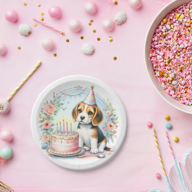 Niedlich Pastell Welpe Beagle - Geburtstag Pappteller (Von Creator hochgeladen)