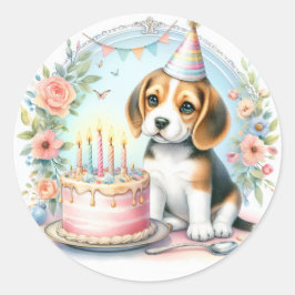 Niedlich Pastell Welpe Beagle - Geburtstag Runder Aufkleber