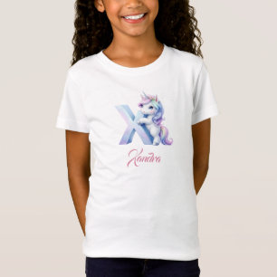 Niedlich Pastellblau Rosa Unicorat Letter X Monogr T-Shirt