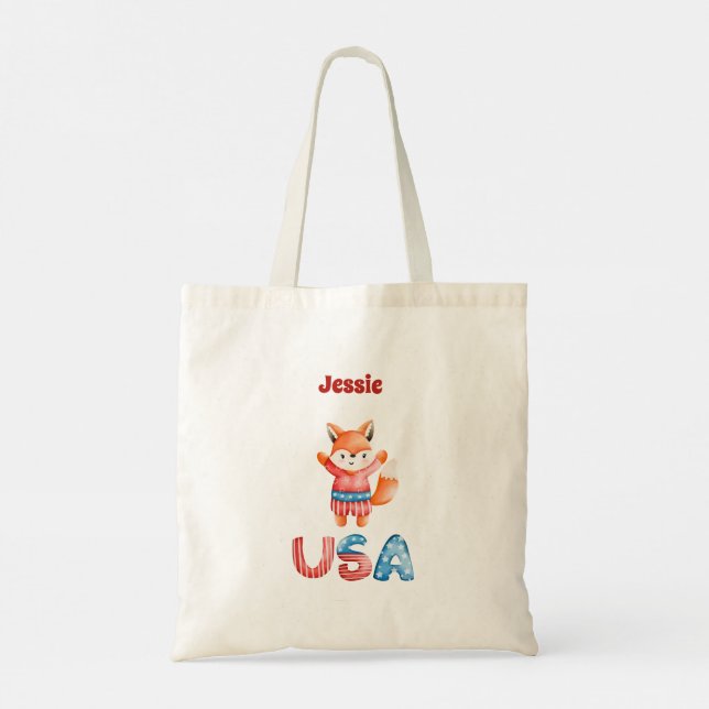 Niedlich Patriotic Fox Personalisiert Tragetasche (Rückseite)