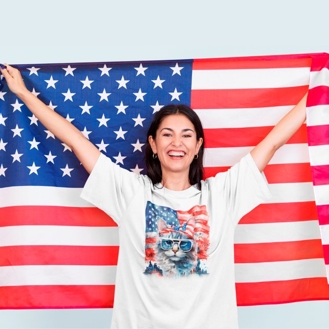 Niedlich Patriotic USA Amerika 4. Juli Katze T-Shirt (Von Creator hochgeladen)