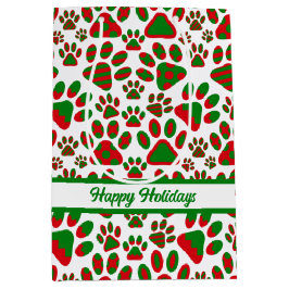 Niedlich Paw Print Red Green Happy Urlaub Mittlere Geschenktüte