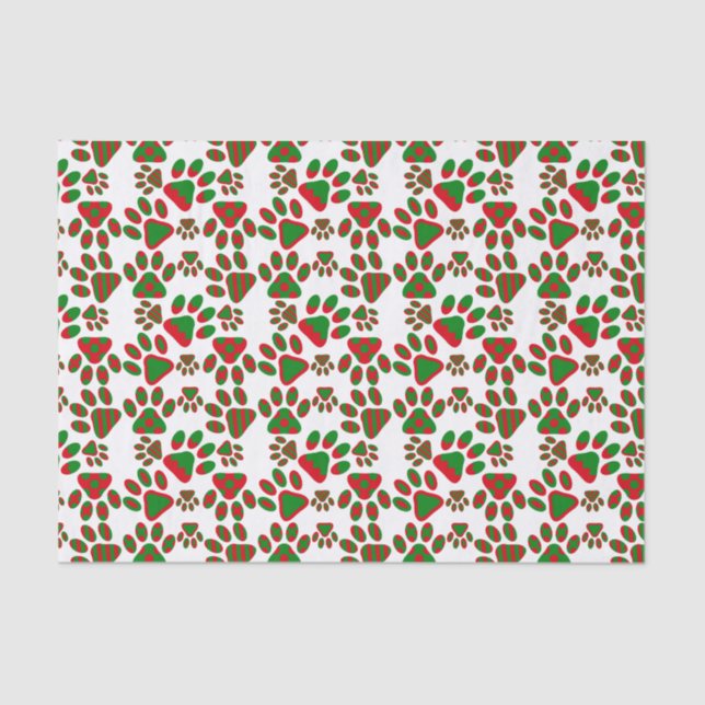 Niedlich Paw Prints Red Green Gemustert Seidenpapier (Vorderseite)