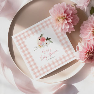 Niedlich Peach Gingham Frame Baby Dusche Serviette