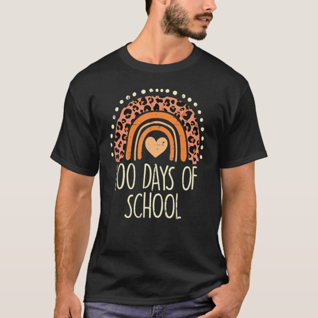 Niedlich Peach Leopard Regenbogen 100 Days School  T-Shirt (Vorderseite)