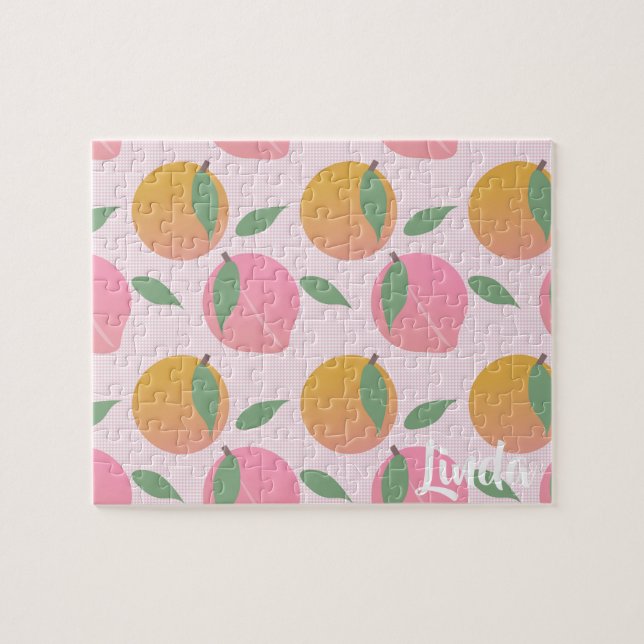 Niedlich Peach Orange Fruchtmuster Pink Puzzle (Horizontal)